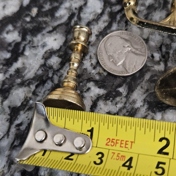 Vintage mini brass candlestick holder-set‎ of 2 dollhouse figurine - Picture 4 of 9